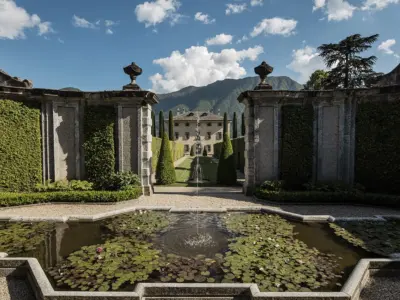 Villa Balbiano luxury property Lake Como oroginal famous provate residence cardinale Durini 17 century fountain lilies pond garden design