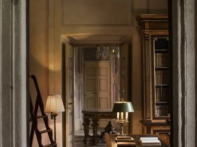 Villa Balbiano elegant private house available for rental on lake Como with illustrious history Sala del Durini named after cardinal Angelo Maria Durini elegant library room best exclusive service