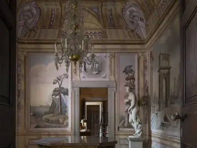 Villa Balbiano luxury private residence property Lake Como 17 century classic lavish best interiors antique collection Suites bedrooms accommodatiom living room marble statue