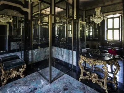 Villa Balbiano extradionary property on lake Como first rate service luxury master suite ensuite marble bathroom mirrors shower best lavish exclusive interiors